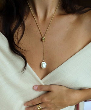 Baroque Pearl + Knot Lariat