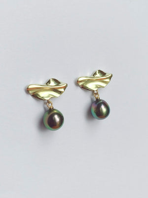 Fold Studs + Tahitian Pearls
