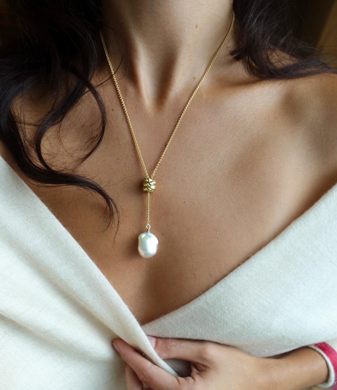 Baroque Pearl + Knot Lariat