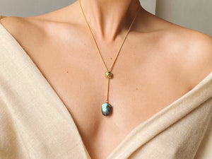 Knot and Labradorite Pearl Lariat