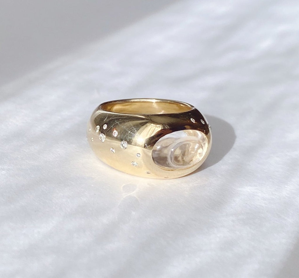 Temple Ring - Rock Quartz + Diamonds