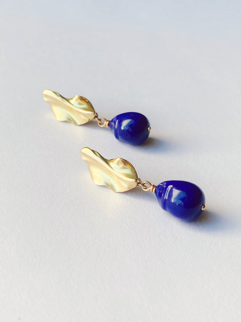 Fold Earrings with Lapis Pearls