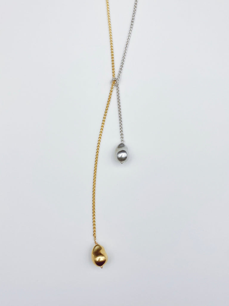 Gold + Silver Double Cast Pearl Lariat