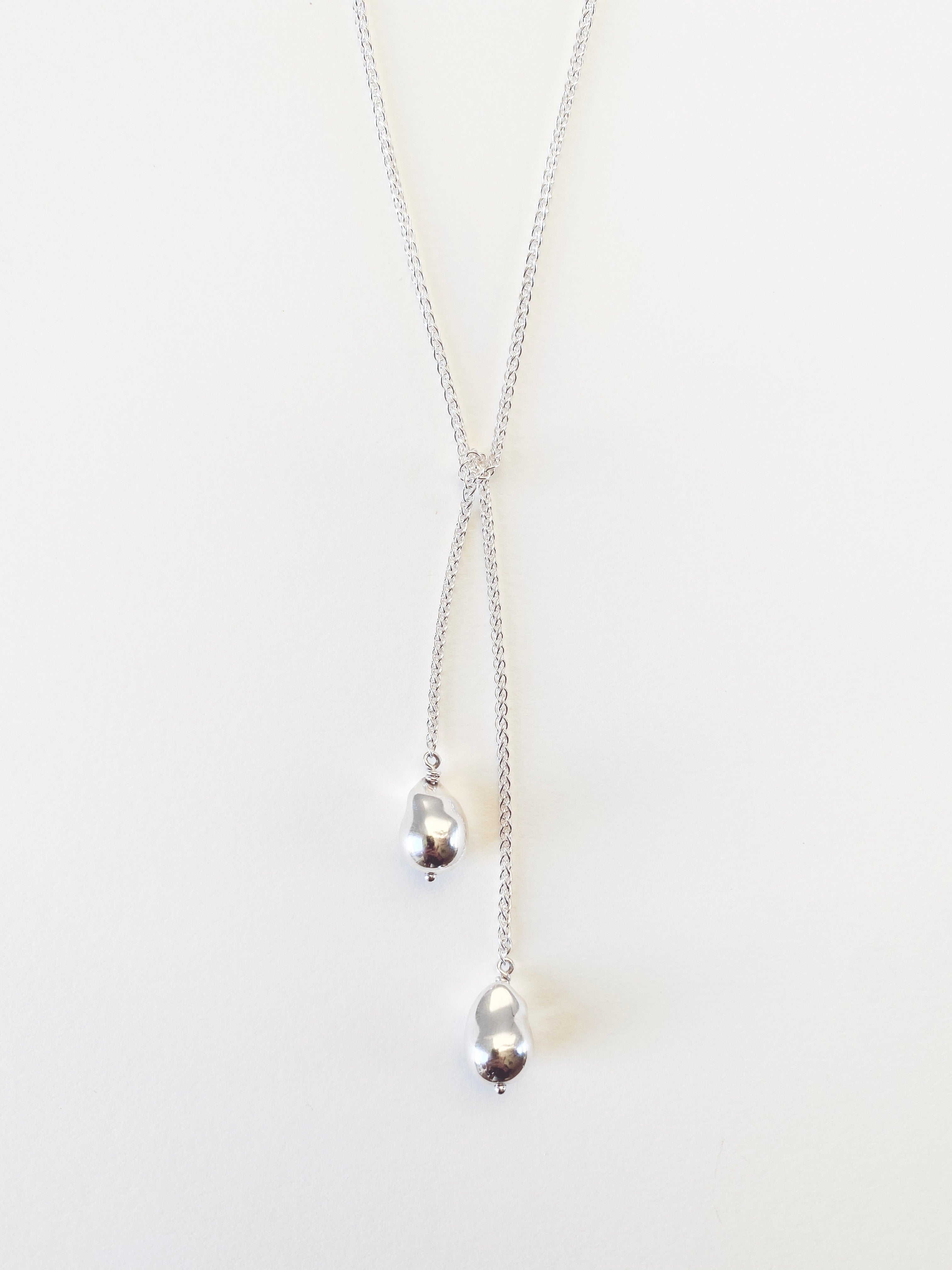 Silver Double Cast Pearl Lariat