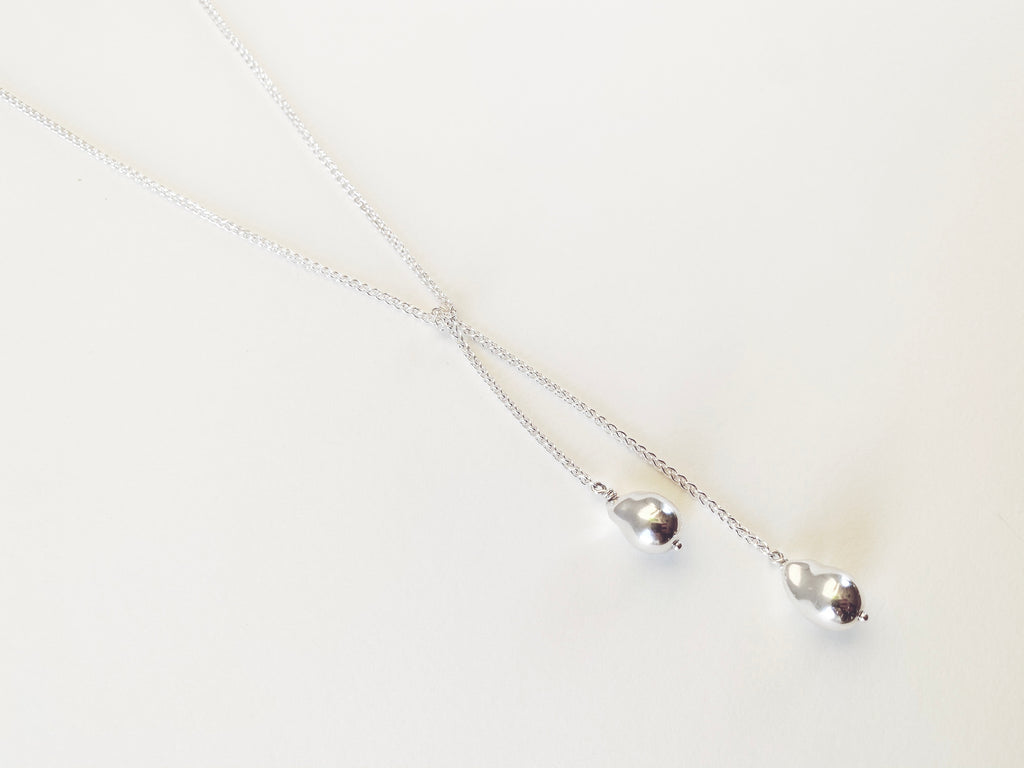 Silver Double Cast Pearl Lariat