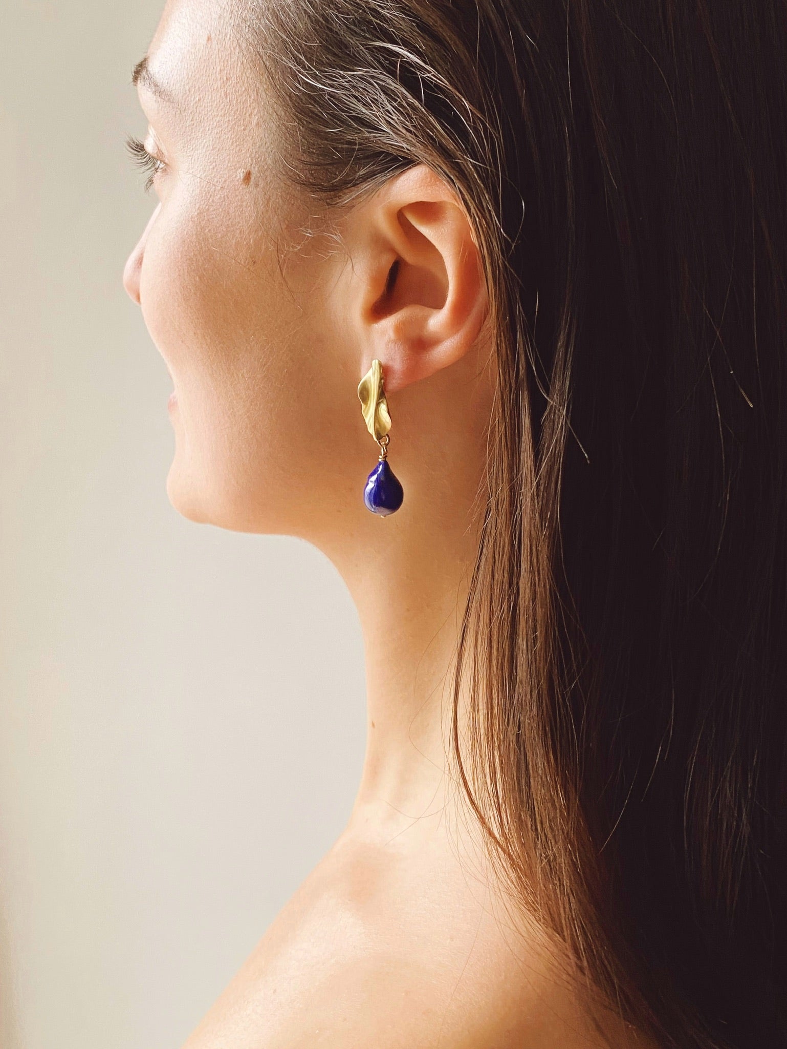 Fold Earrings with Lapis Pearls