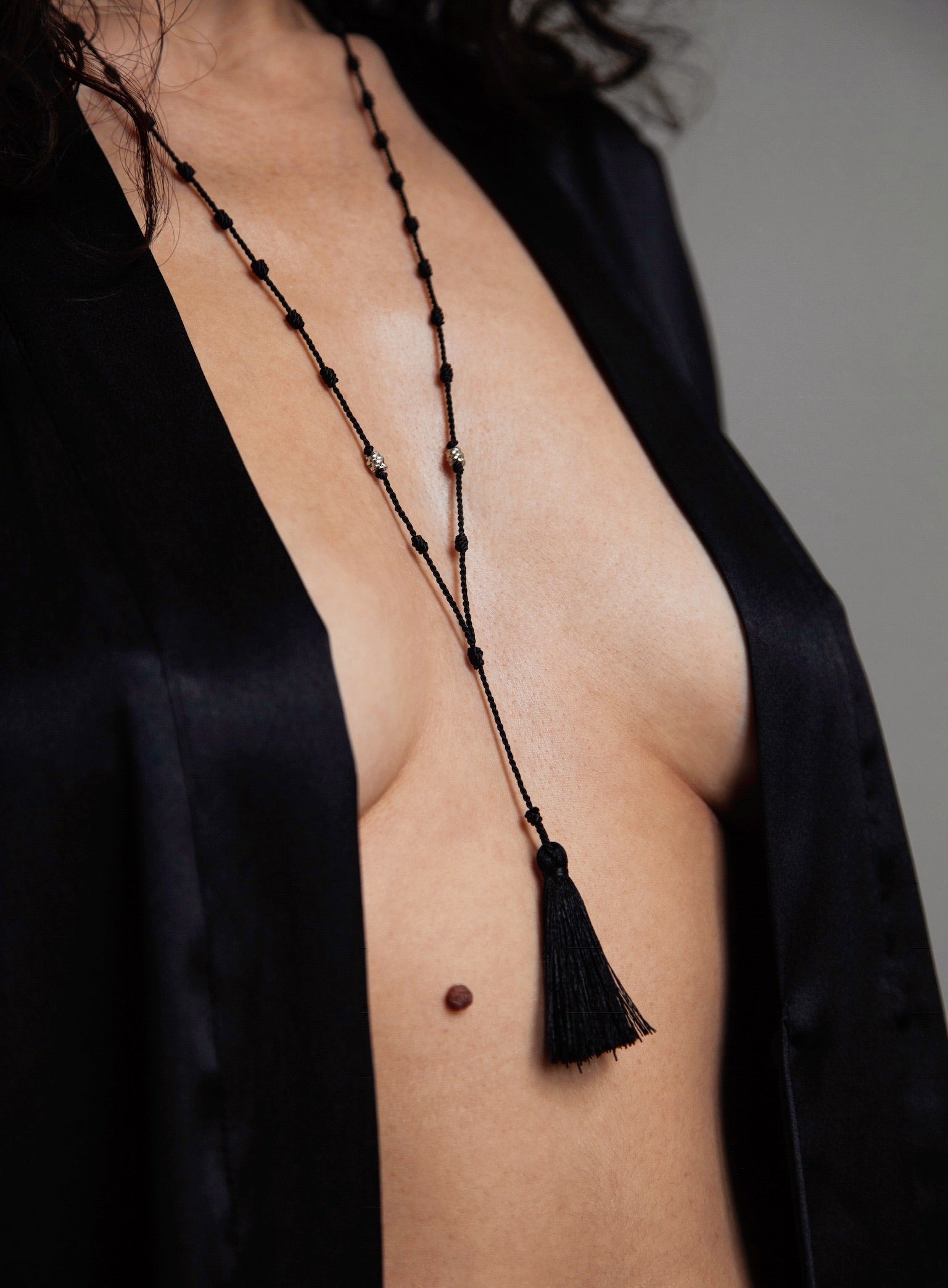 Bede Necklace - Black silk + SS