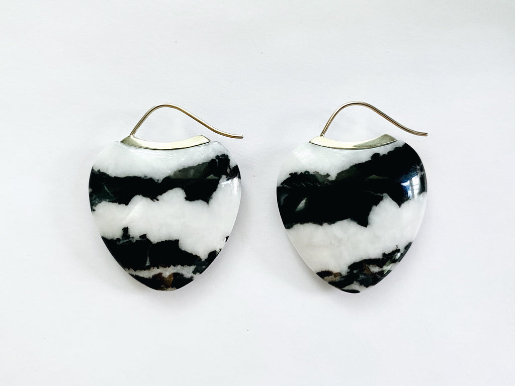 Papal Earring：Zebra Stone + 14k Green Gold
